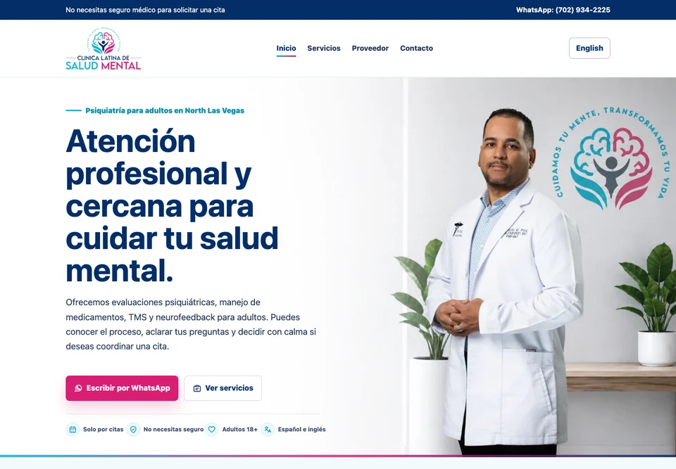 Captura del sitio web de Clínica Latina de Salud Mental