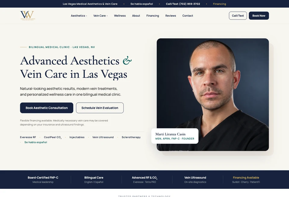 Captura del sitio web de Veins & Wellness